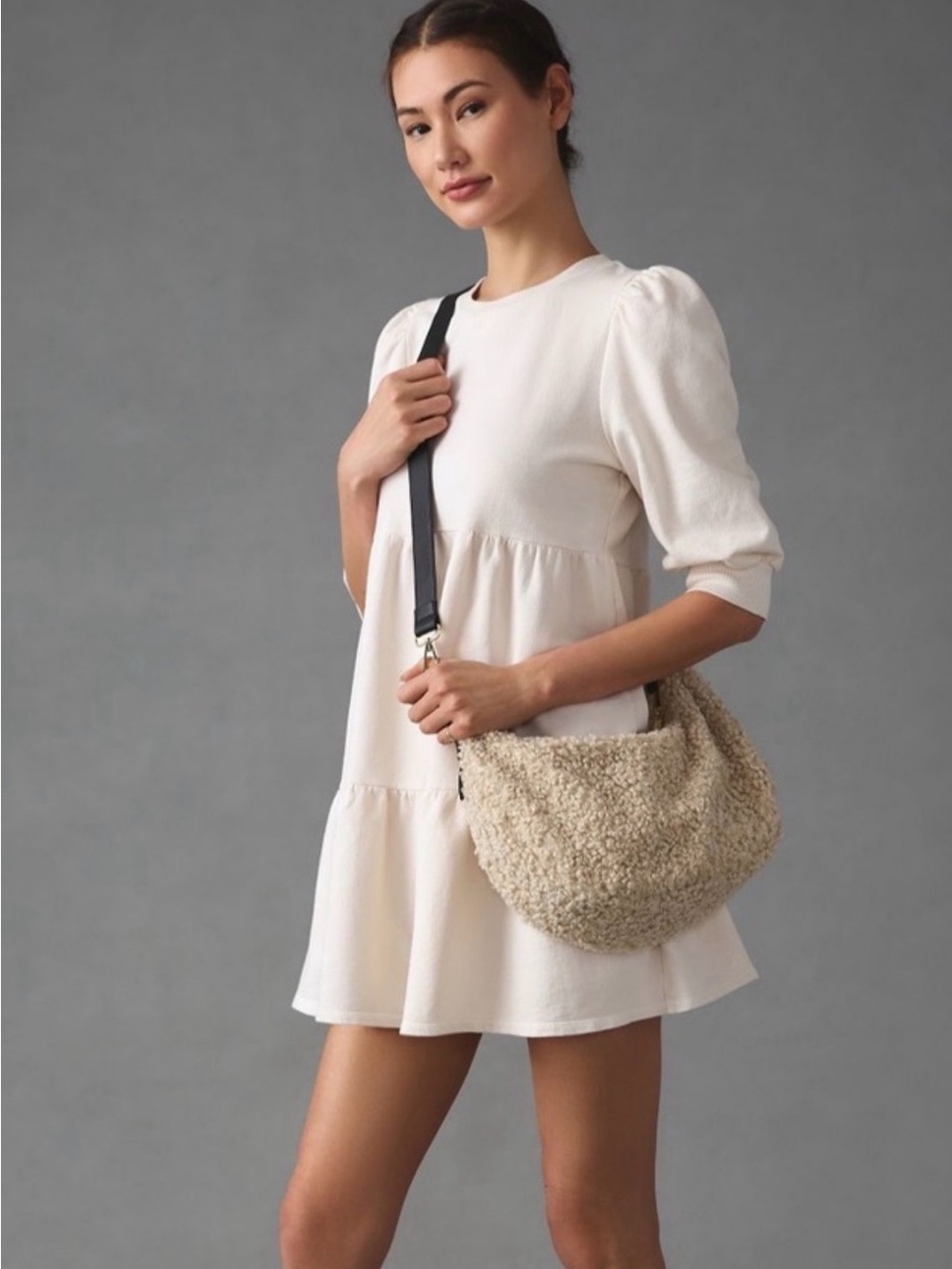NWT T.La Puff-Sleeve Tiered Dress from Anthropologie in Ivory | XL